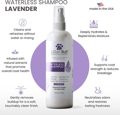 Waterless No-Rinse Dog Dry Shampoo Spray with Hydrating Essential Oils - Ph-Balanced Dry Shampoo for Dogs - Clean, Condition, Detangle & Deodorize Dry, Sensitive Skin (Lavender)